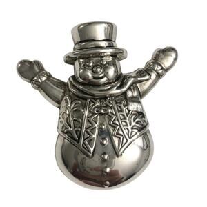 Best Vintage Silver Tone Puffed Snowman Pin Brooch Pendant EUC